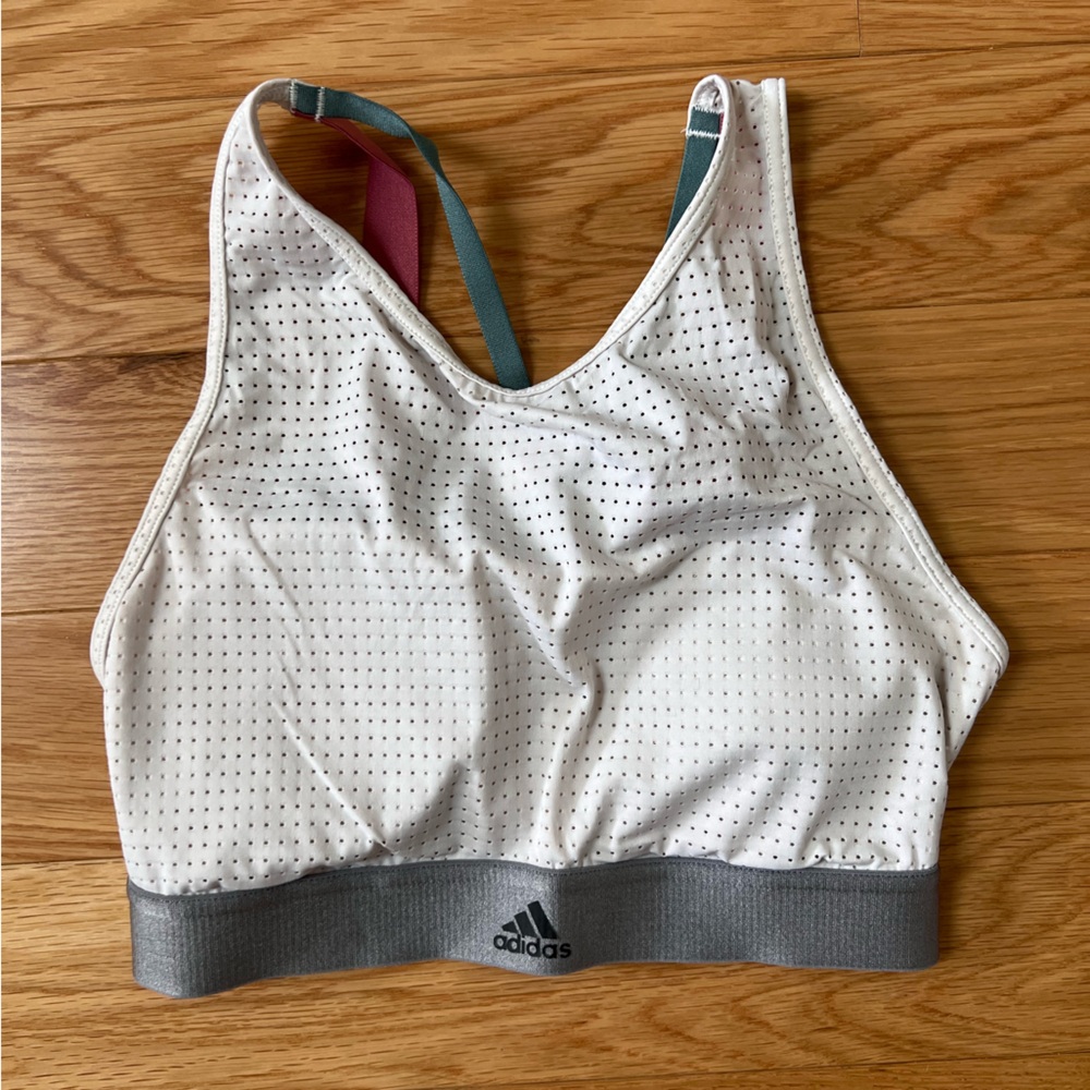Adidas White and Gray Perforated Sports Bra